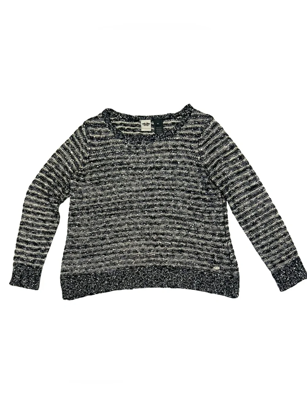 Harley-Davidson 1W Metallic Sequin Striped Knit Sweater Black Ivory